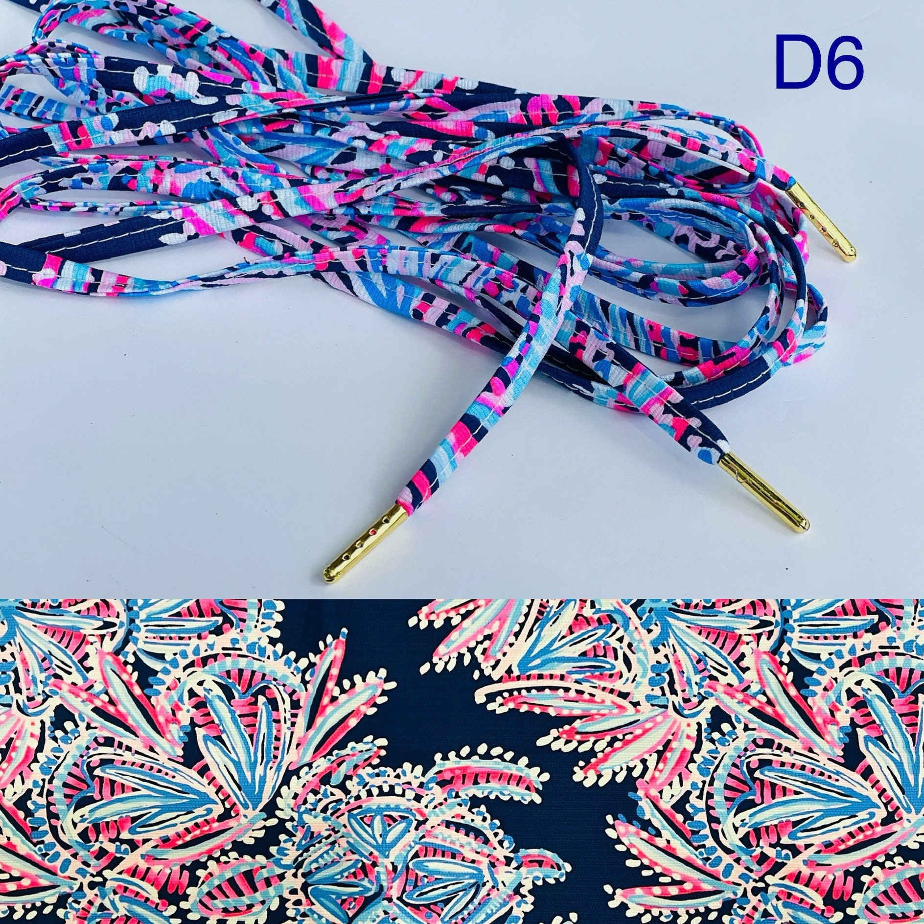 Shoe laces made with LP Dobby fabric gold ends unique special gift tropical beachy bright fun colors flowers panda lilly sailboat pink teal - Thumbnail 7