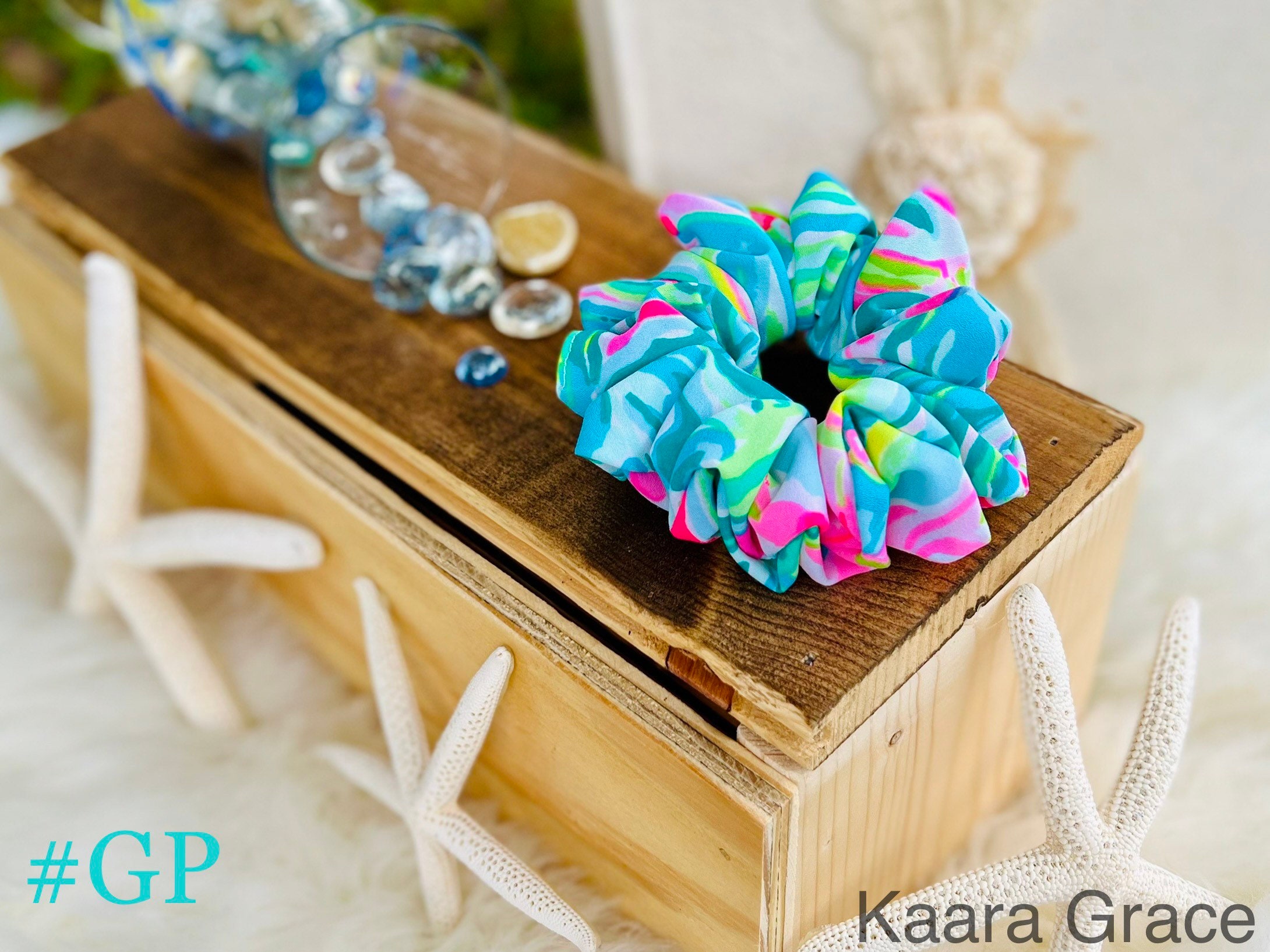 Hair Scrunchie Lush Full Luxurious volume Happy Bright colorful beachy tropical soft slinky unique special great gift made in the USA - Thumbnail 4