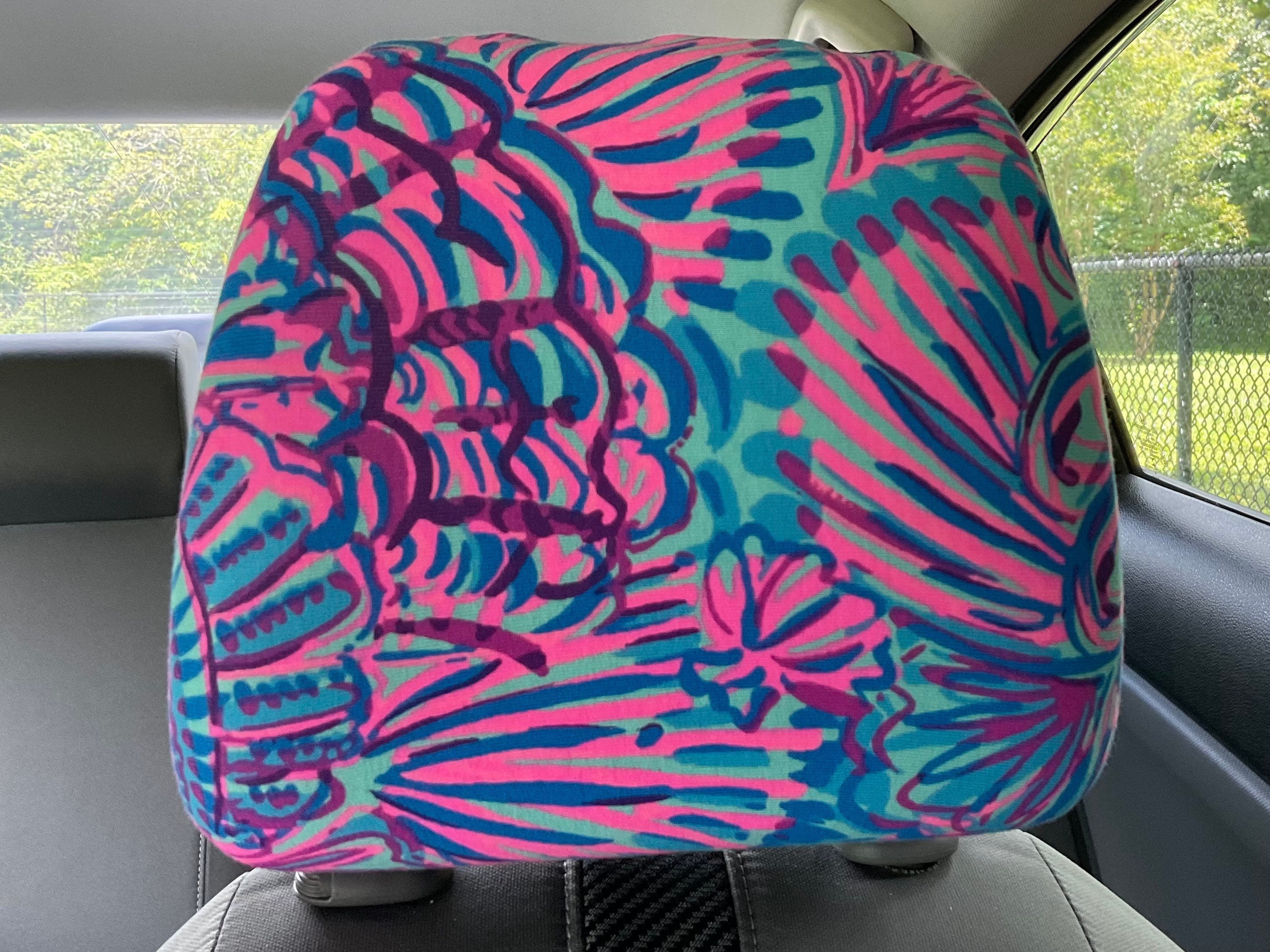 Seat Belt Head Rest Steering Wheel Covers soft pretty bright colors Lilly tropical prints LP  beach shells pink purple aqua Print T-21 - Thumbnail 7