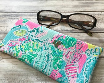 Estuche para gafas con apertura mediante pinza, estampados de lirios brillantes y coloridos, flores, motivos náuticos, pandas, playa, tropicales, LP, hibiscos y conchas, regalo único.