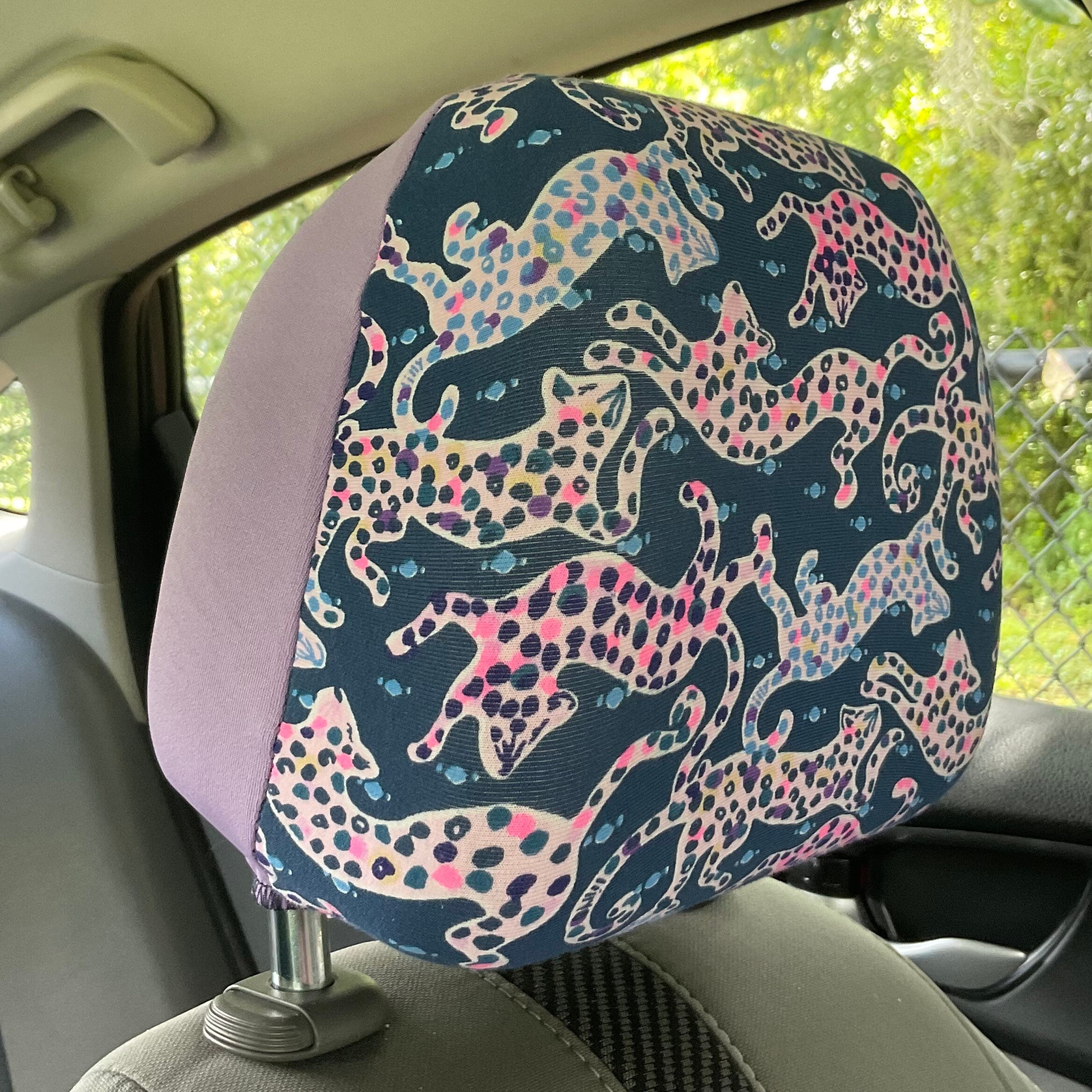 Seat Belt Head Rest Steering Wheel Covers soft pretty colors Lilly tropical prints LP cats leopard  pink purple navy blue animal Print T-12 - Thumbnail 3
