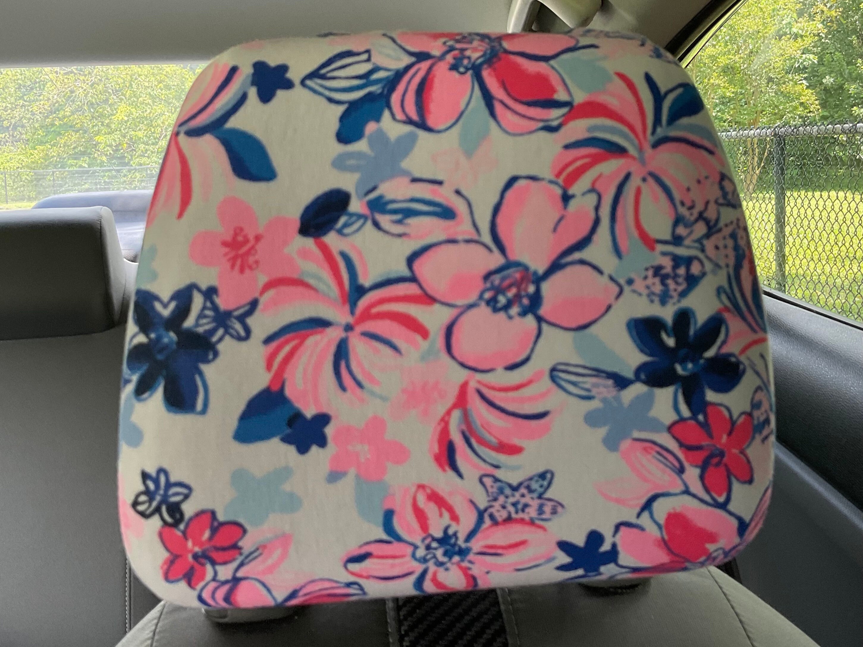 Steering Wheel Head Rest Seat Belt Covers in a beautiful colorful tropical nautical LP print white, pink, blue lobster flowers Lilly T14 - Thumbnail 5
