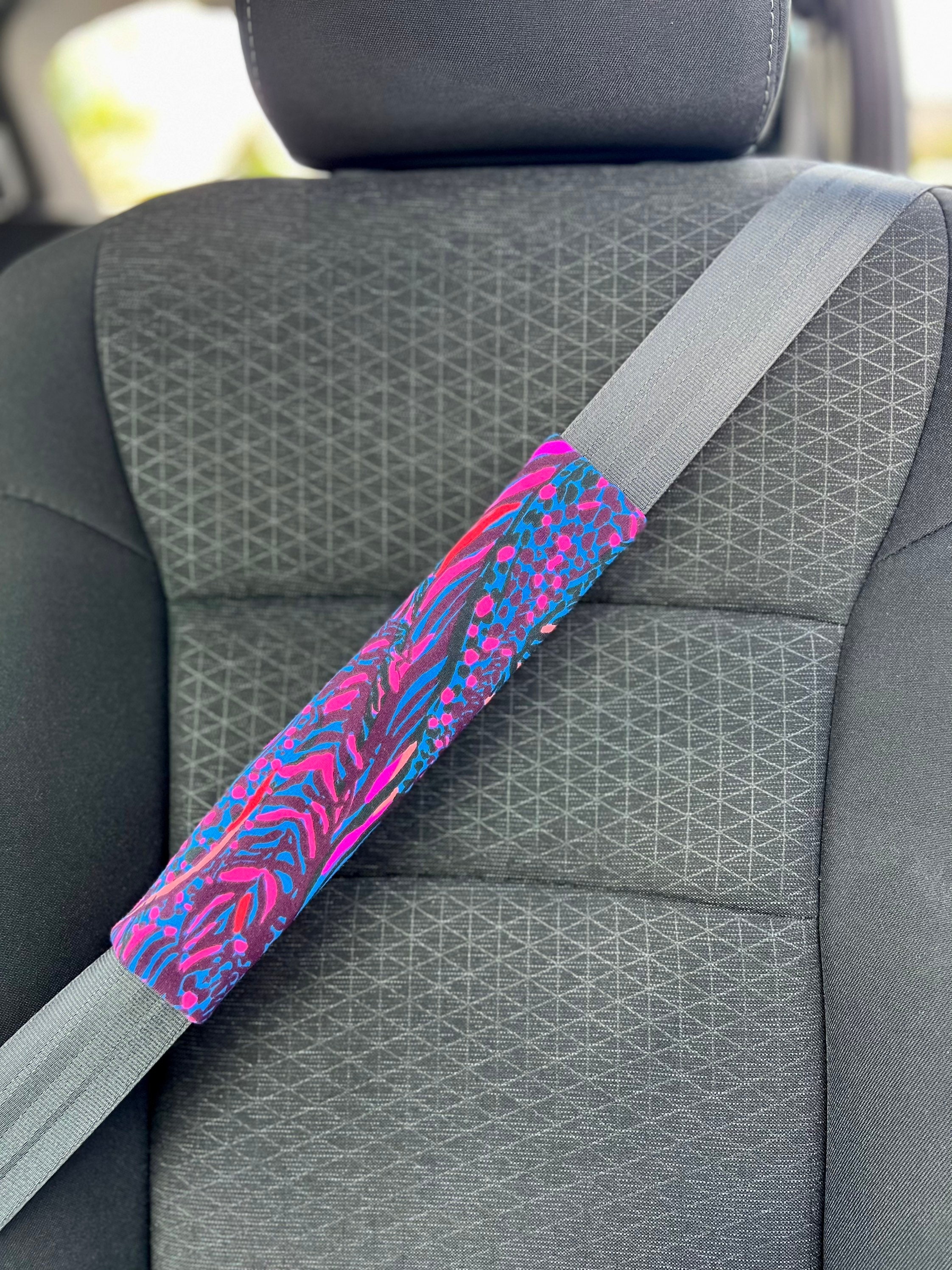 Seat Belt Head Rest Steering Wheel Covers soft pretty happy colors Lilly prints LP navy blue red black animal print T-31 - Thumbnail 4