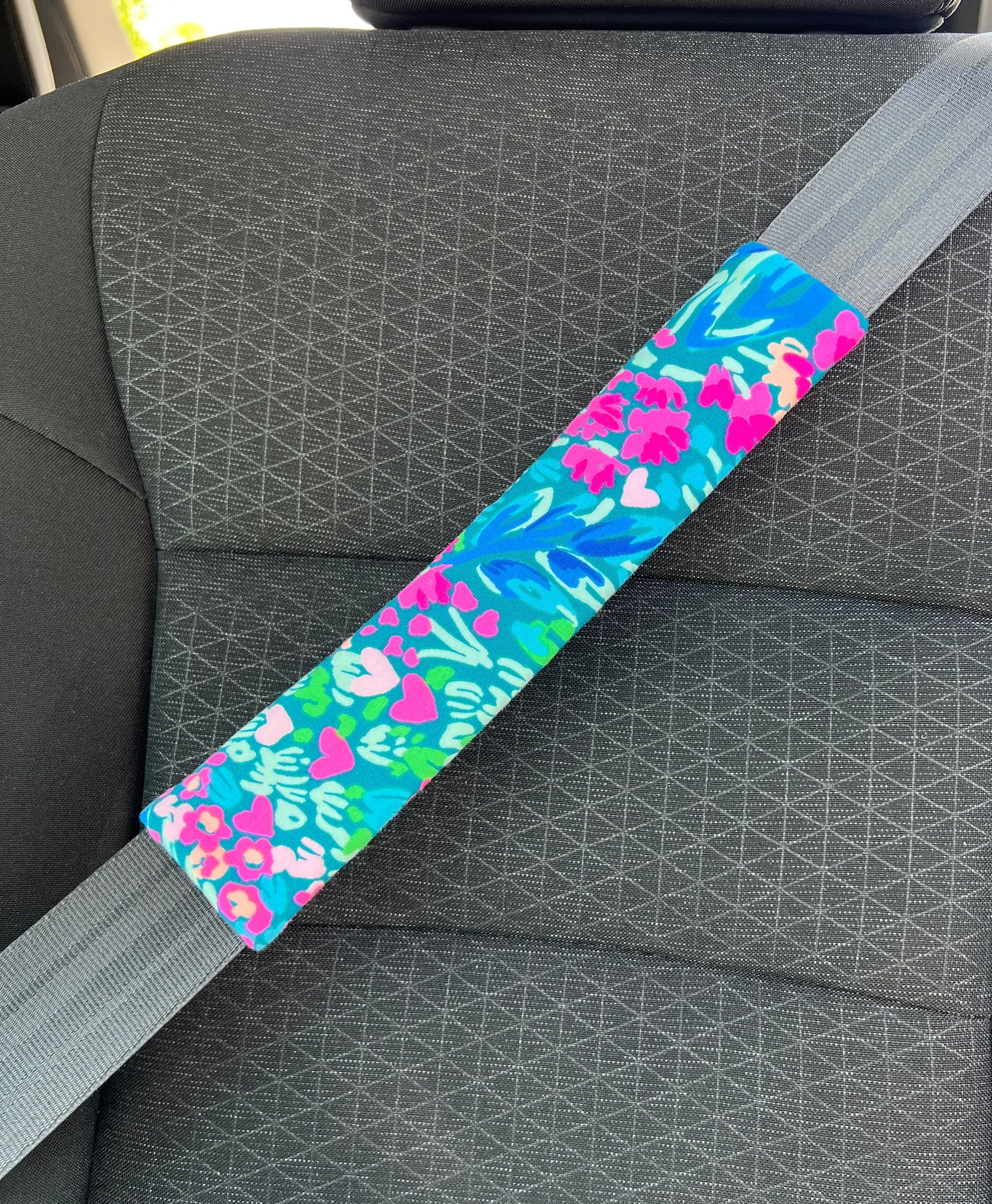 Seat Belt Covers soft pretty bright colors Lilly tropical prints green fuchsia blue deep teal LP Print T-11 - Thumbnail 2