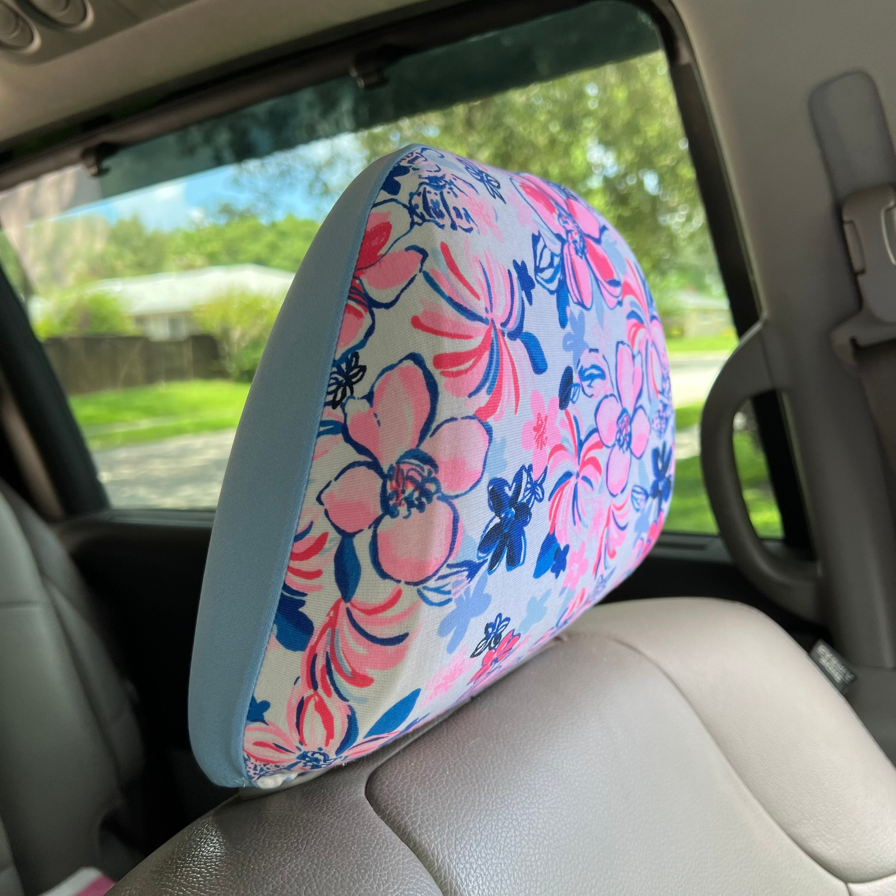 Steering Wheel Head Rest Seat Belt Covers in a beautiful colorful tropical nautical LP print white, pink, blue lobster flowers Lilly T14 - Thumbnail 7