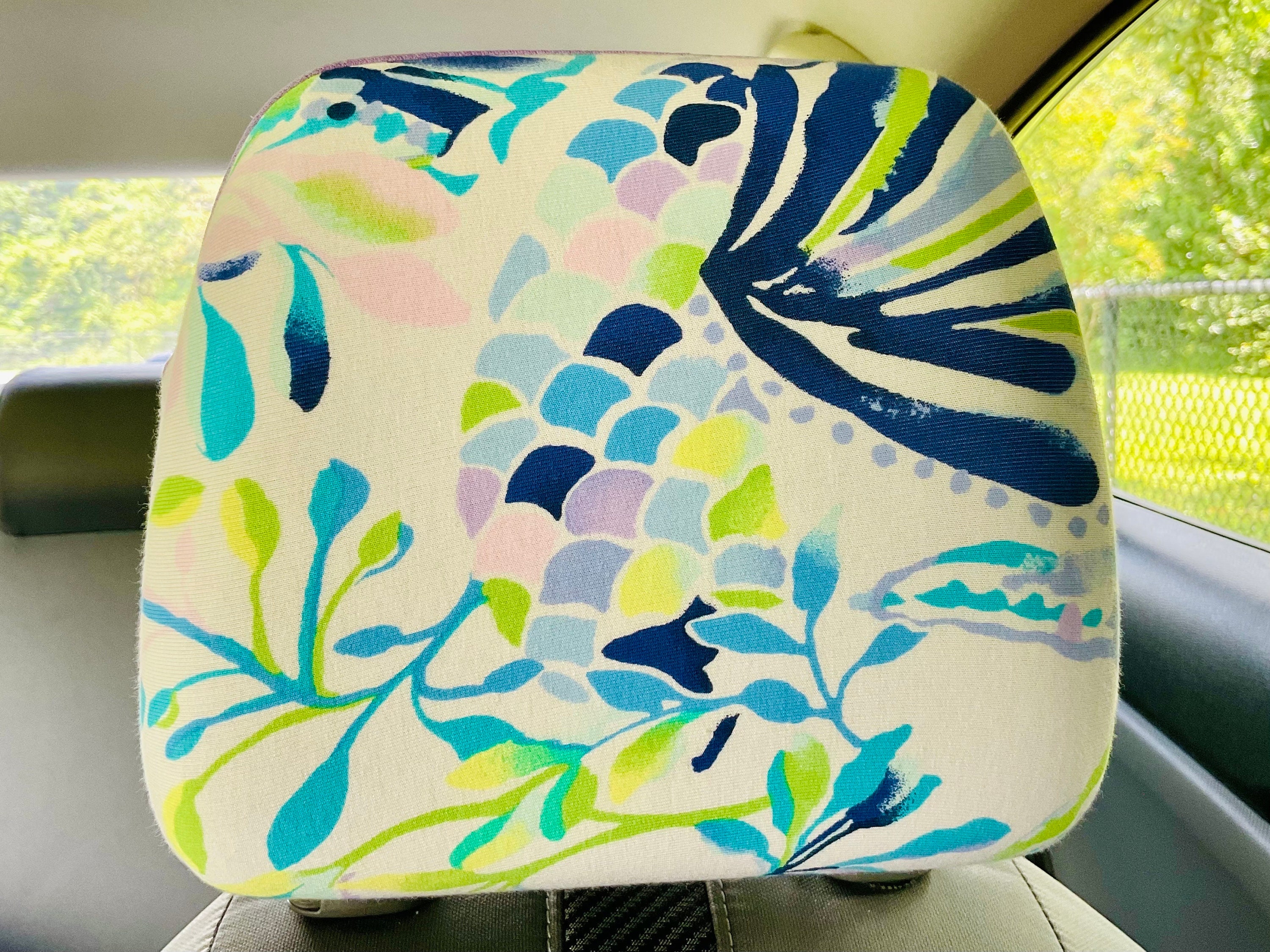 Steering Wheel Head Rest Seat Belt Covers in a colorful tropical nautical starfish beachy LP print Lilly white lime aqua lavender T2 - Thumbnail 6