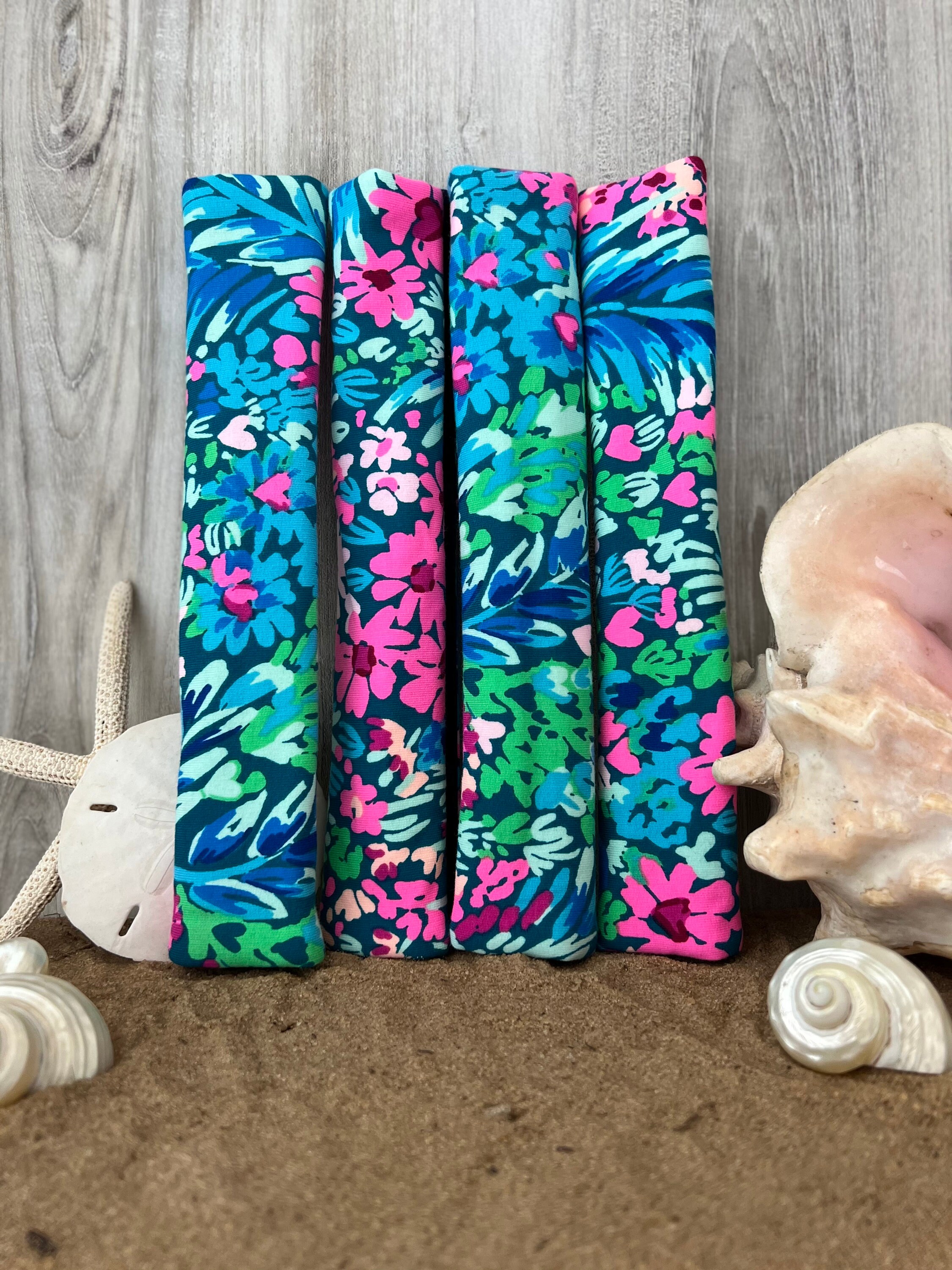 Seat Belt Covers soft pretty bright colors Lilly tropical prints green fuchsia blue deep teal LP Print T-11 - Thumbnail 3