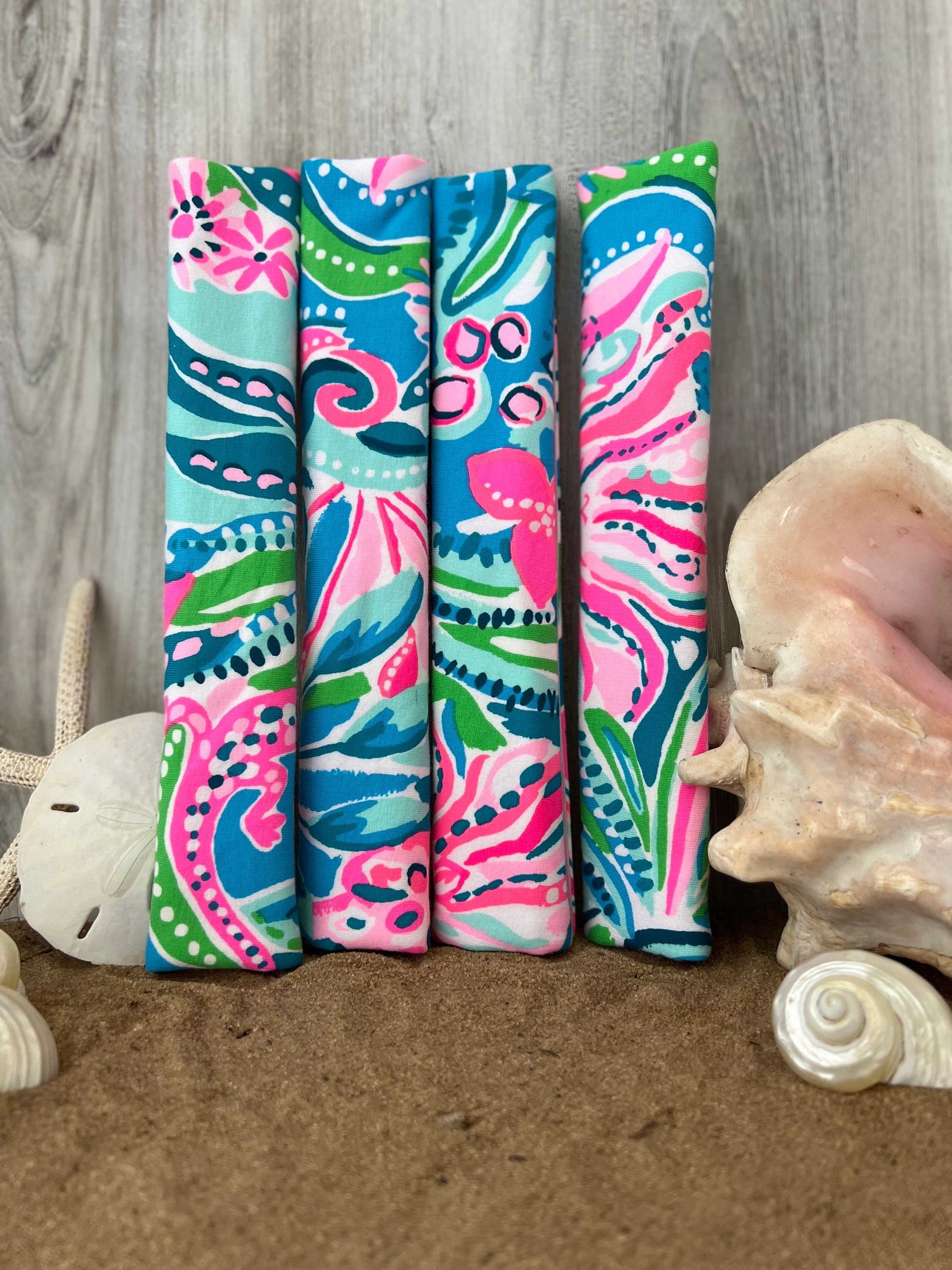 Steering Wheel Head Rest Seat Belt Covers beautiful colorful tropical LP print pink blue green flowers animals soft happy colors Lilly T16 - Thumbnail 6