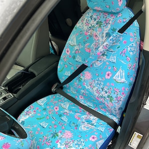 Seat Belt Head Rest Steering Wheel Covers soft Lilly tropical prints LP flowers turtle sail boat alligator Florida print