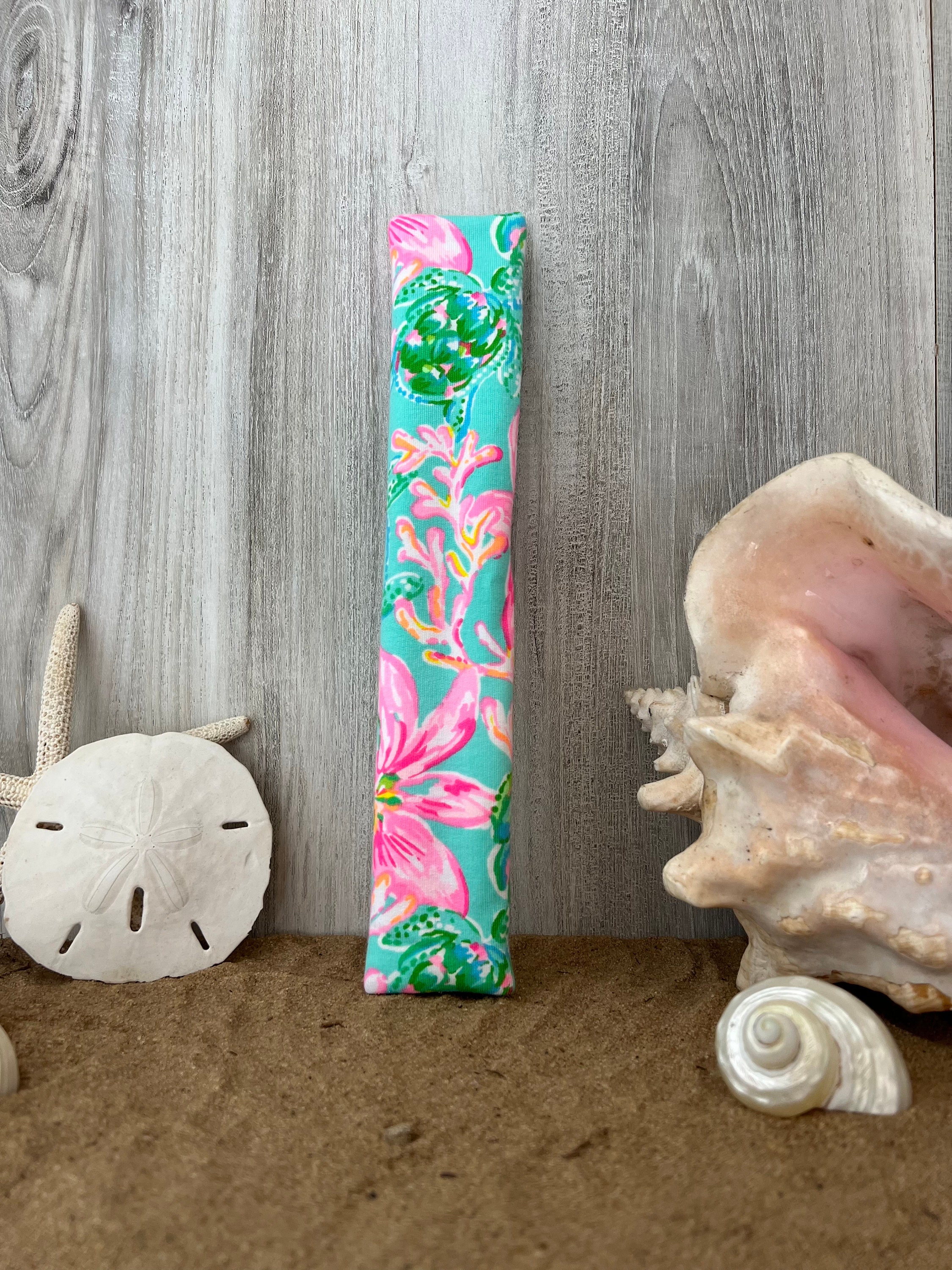 Seat Belt Head Rest Steering Wheel Covers soft bright colors Lilly tropical prints LP flowers turtles teal sea foam pink yellow Print T-6 - Thumbnail 2