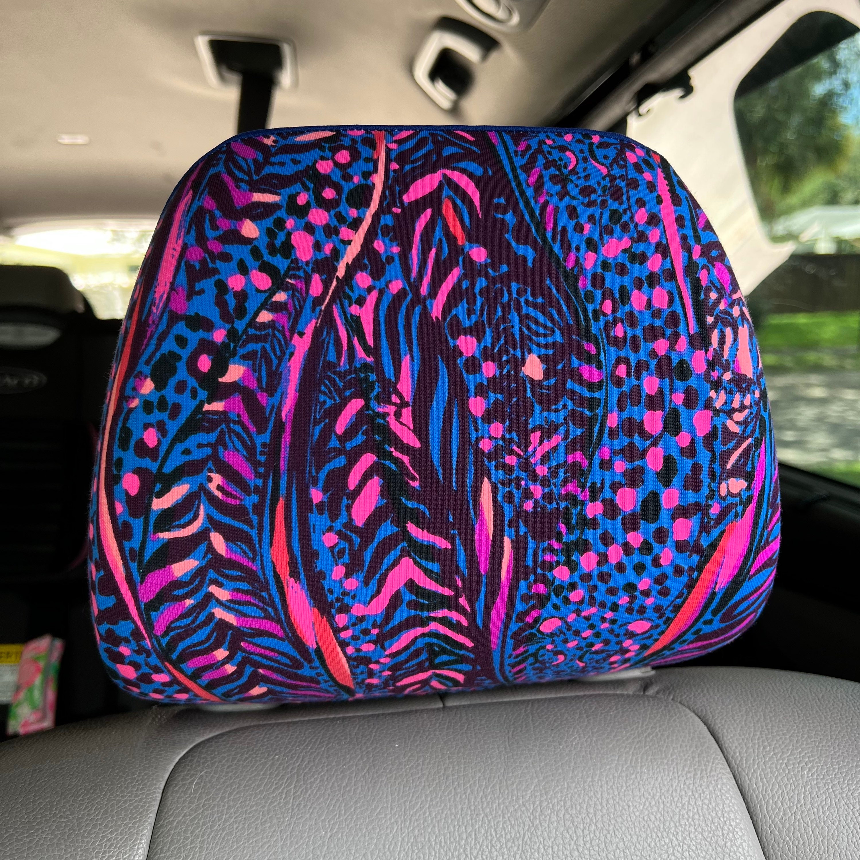 Seat Belt Head Rest Steering Wheel Covers soft pretty happy colors Lilly prints LP navy blue red black animal print T-31 - Thumbnail 6