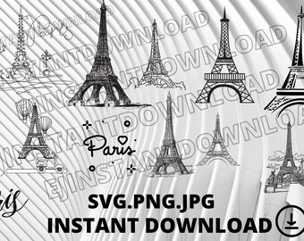 PARIS Svg Bundle | Tour Eiffel SVG | Eiffel Tower Cut File Bundle | Conception de téléchargement instantané pour cricut ou silhouette | Français Tour Svg Png