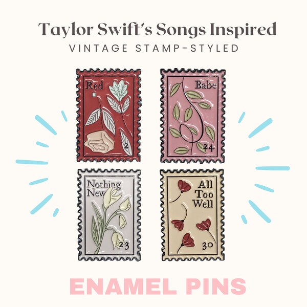 Taylor Swift's Songs Inspired Enamel Pins: Vintage Stamp-Styled Design, Swiftie Merch, Gift for Swifties