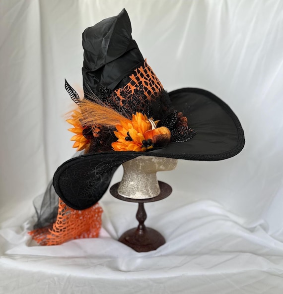 Witch Hat Halloween Floral Black Orange - Etsy display picture 2