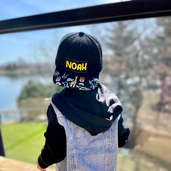Safari Love - Custom Infant Toddler Youth Snapback Hat (Baby Customizable Accessories) / Personalized Name Hat Child / Vegan Leather Patch