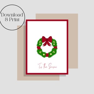 Tarjeta de felicitación de corona de felices fiestas, 'Tis the Season, Feliz Navidad, Minimalista, Cálidos deseos de invierno, Imprimible, Tarjeta plegable, Año Nuevo