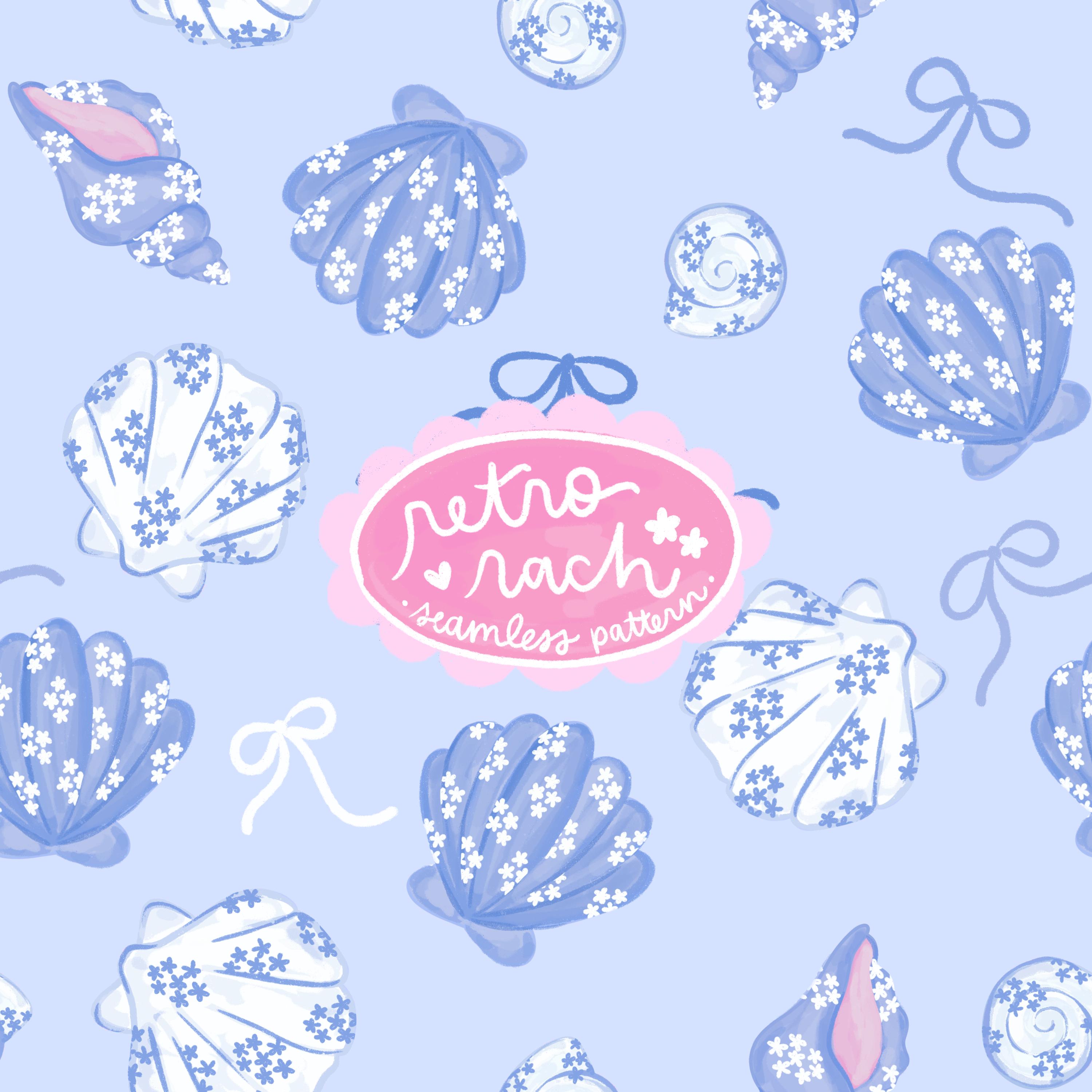 Coquette Blue Seashells Seamless Pattern - Retro Summer Fabric Design ...