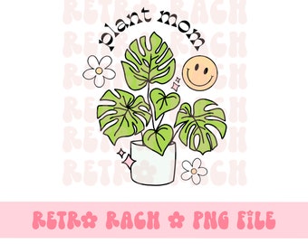 Plant mom PNG - retro happy face sublimation design - trendy plant instant download