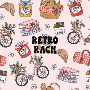 Vårpicknick sömlöst mönster - retro vårtygdesign för sublimering - cottagecore bookish