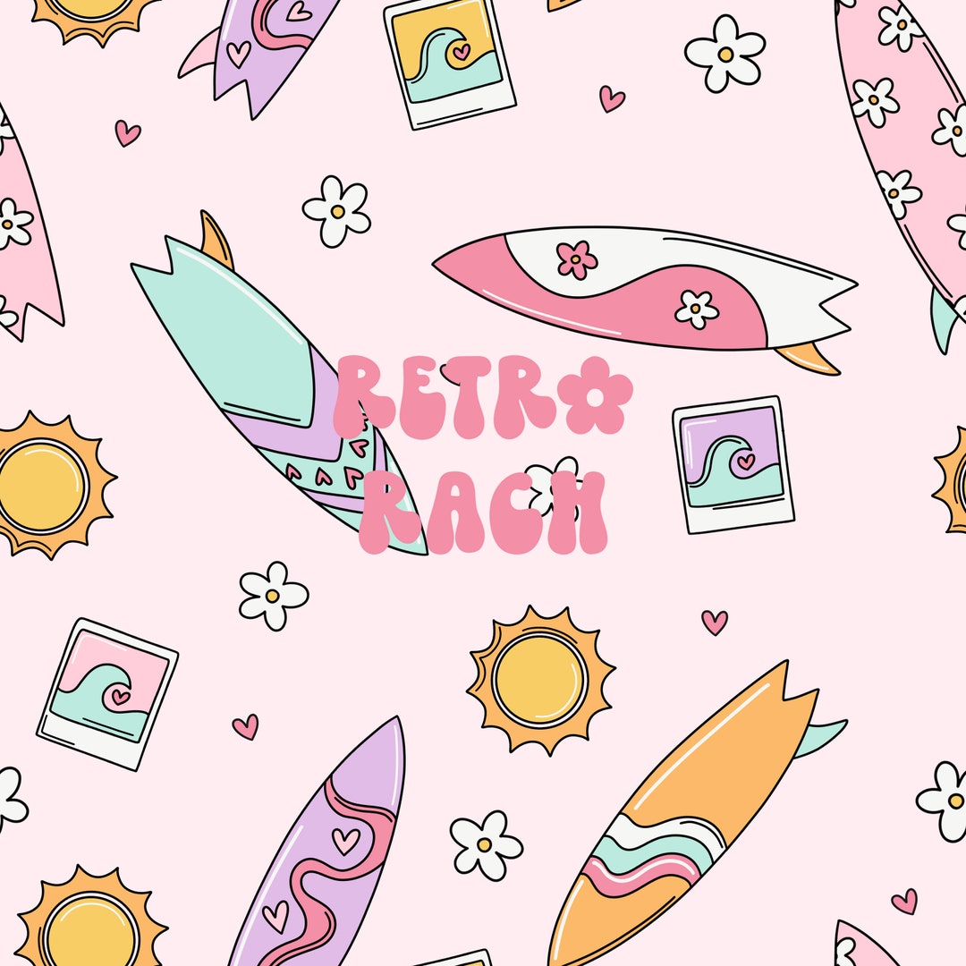 Retro Surfboards Seamless Repeating Pattern - Retro Summer Fabric ...
