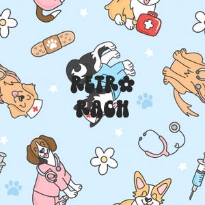 Nurse Dogs seamless pattern - retro dog and healthcare theme fabric design for sublimation - trendy dog bandana design