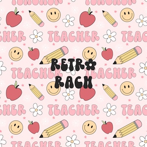 Teacher seamless repeating pattern - retro fabric design for sublimation