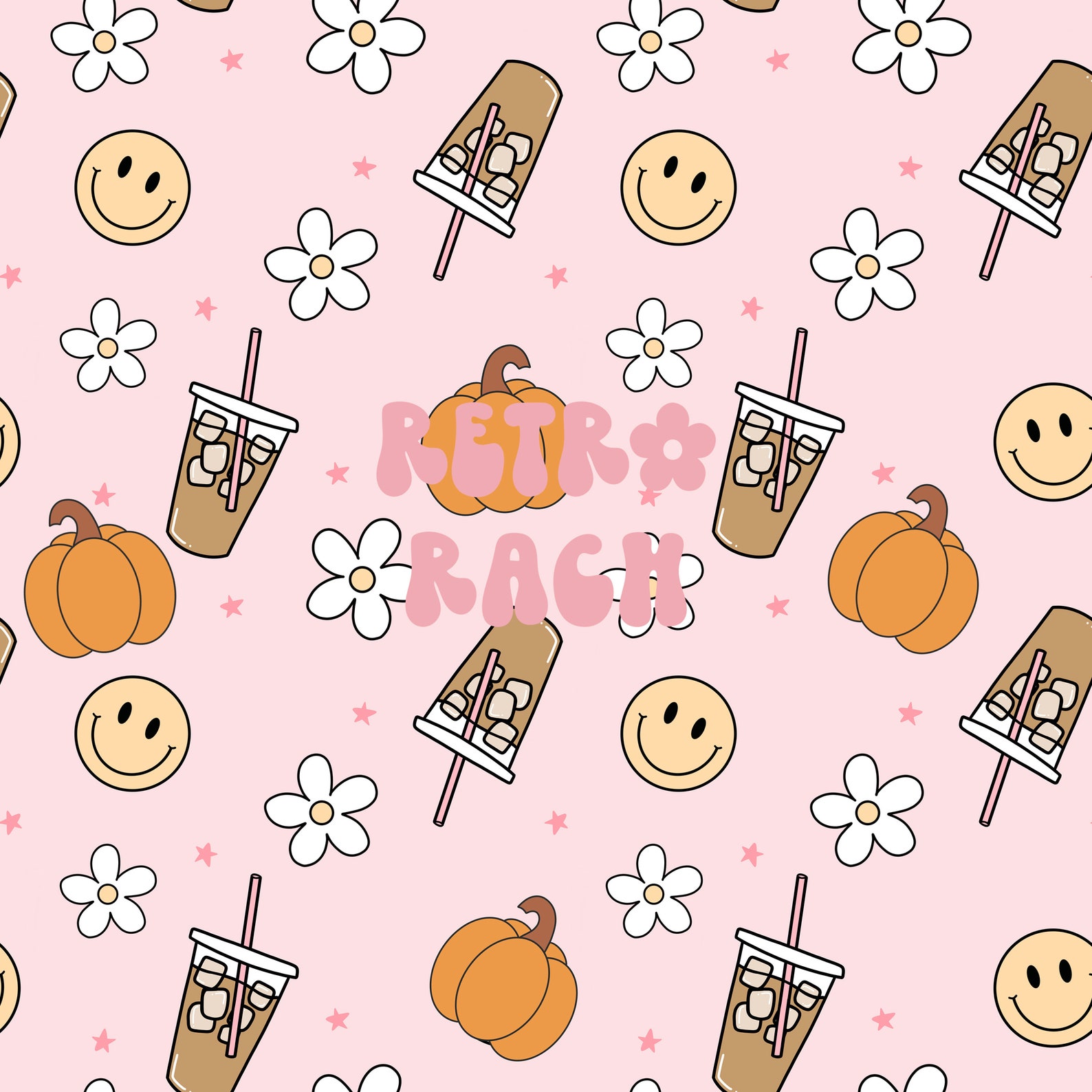 Pumpkin Iced Coffee Seamless Repeating Pattern - Retro Fabric Design ...