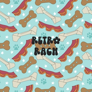 Blauer Hund behandelt nahtloses sich wiederholendes Muster - Retro-Stoffdesign für Sublimation