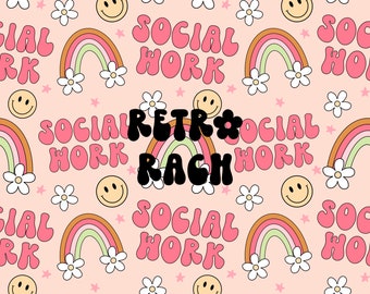 Social work seamless repeating pattern - retro fabric design - instant download