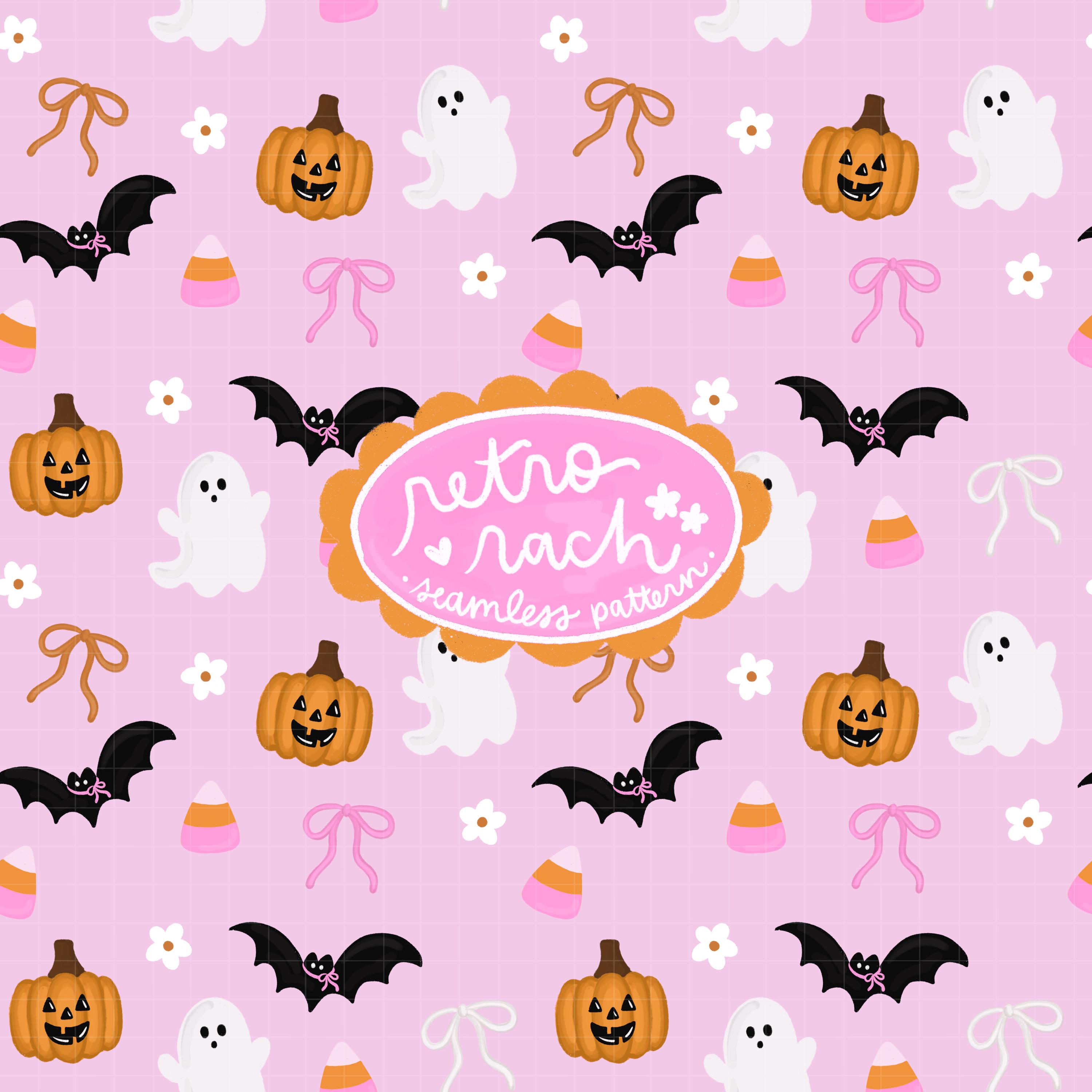 Spooky Halloween Coquette Seamless Pattern - Retro Fall & Halloween ...