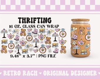 Thrift Store Cup Wrap file - Spring 16 OZ. Libbey Glass Can design for sublimation - retro and trendy original art