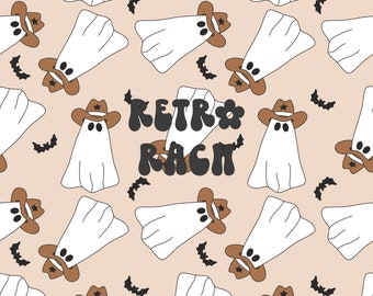 Cowboy Ghost seamless repeating pattern - retro fall fabric design for sublimation