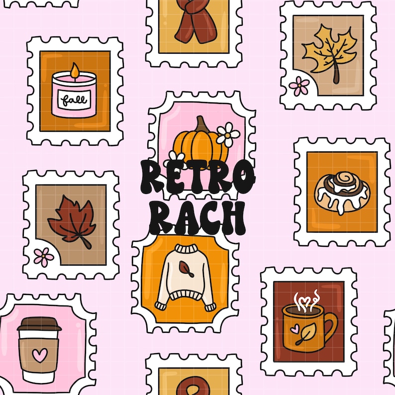 Cozy Girl Fall Stamps Seamless Pattern - Retro Fall & Halloween Fabric ...