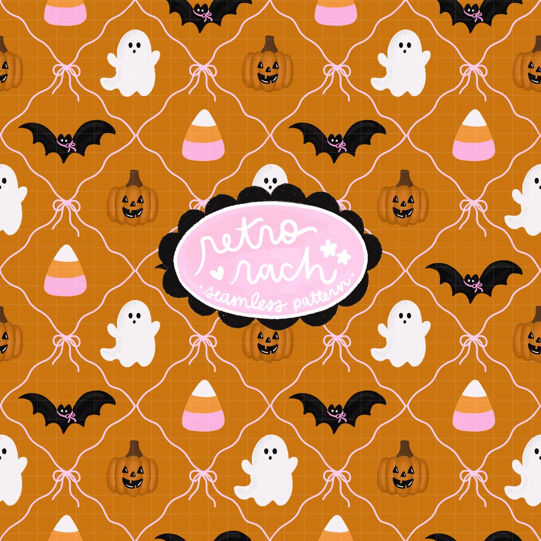 Coquette Halloween Seamless Pattern - Retro Fall & Halloween Fabric ...