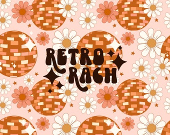 retro disco party seamless repeating pattern - 70s inspired fabric design - vintage daisies
