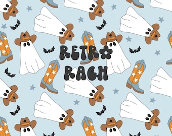Cowboy Ghost seamless repeating pattern - retro fabric design for sublimation - Halloween