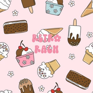 Ice cream seamless repeating pattern - retro summer fabric design for sublimation
