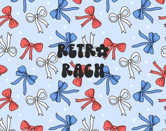 Patriotic bows seamless repeating pattern - retro coquette trendy fabric design for Sublimation