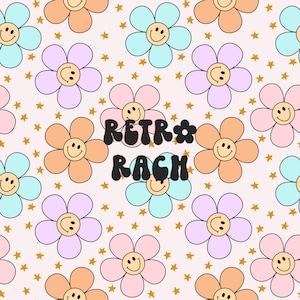 Pastel naadloos herhalend patroon - retro smile face madeliefjes stof ontwerp voor sublimatie
