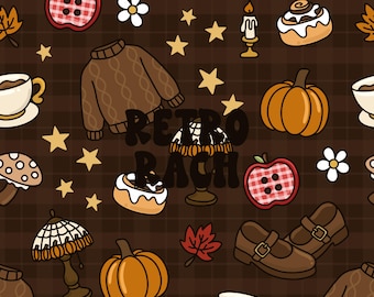 Cozy Autumn seamless repeating pattern - whimsical fall fabric design for sublimation