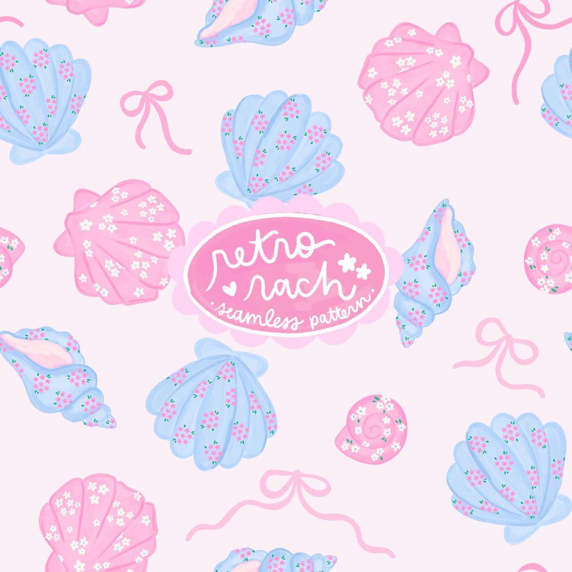 Coquette Seashells Seamless Pattern - Retro Summer Fabric Design for ...