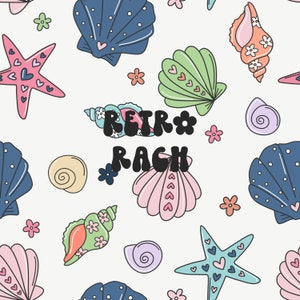 Retro seashells seamless repeating pattern - retro summer fabric design for sublimation