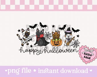 Happy Halloween Cats PNG file - retro and trendy cottagecore design for sublimation - Halloween and fall original art