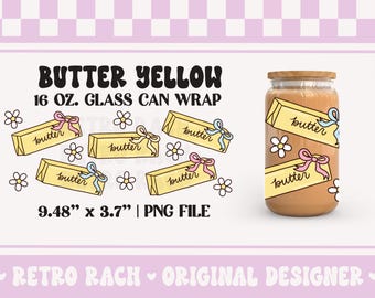Butter Yellow Cup Wrap file - 16 OZ. Libbey Glass Can design for sublimation - retro and trendy original art