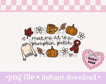 Meet Me at the Pumpkin Patch PNG file - retro and trendy cottagecore design for sublimation - Halloween and fall original art