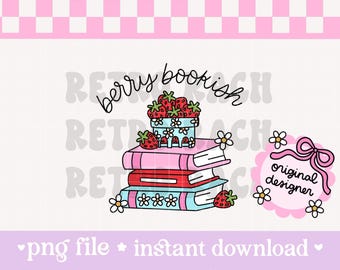 Berry Bookish PNG file - retro and trendy design for sublimation - original art