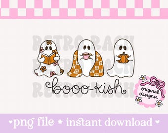 Bookish Ghosts PNG file - whimsical fall design for sublimation