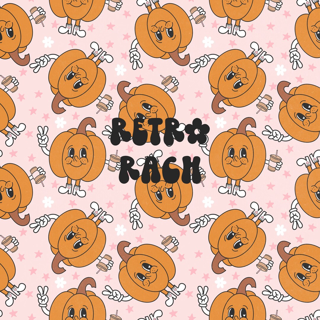 Pumpkin Character Seamless Repeating Pattern - Retro Fabric Design for ...