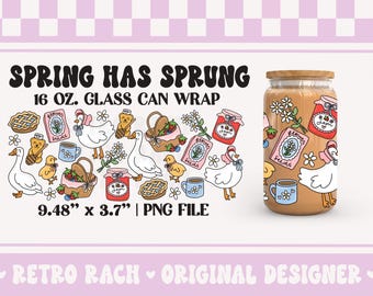 Spring Has Sprung Cup Wrap file - 16 OZ. Libbey Glass Can design for sublimation - retro and trendy original art