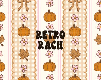 Autumn Cottage seamless repeating pattern - whimsical fall fabric design for sublimation